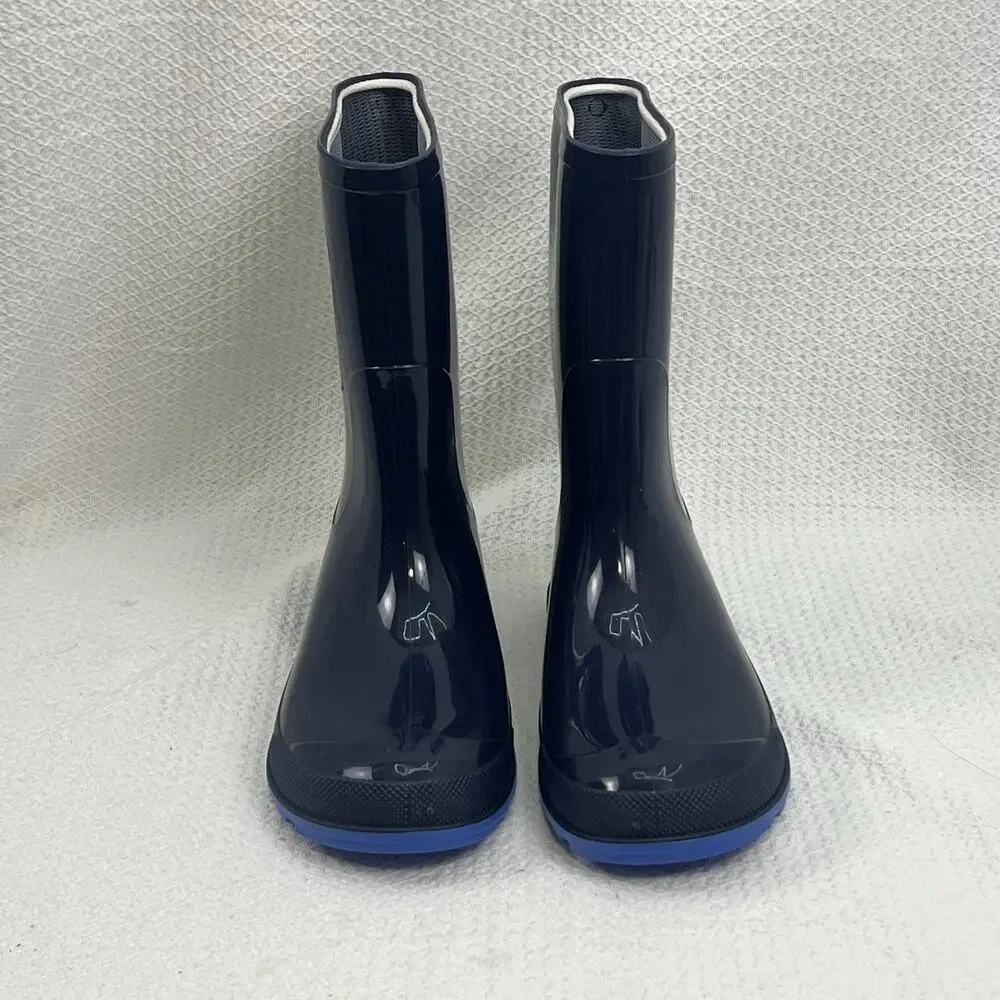 Unisex Kids Navy/Blue Rubber Rain Boots Pull-On Mid-Calf Round Toe Size 3